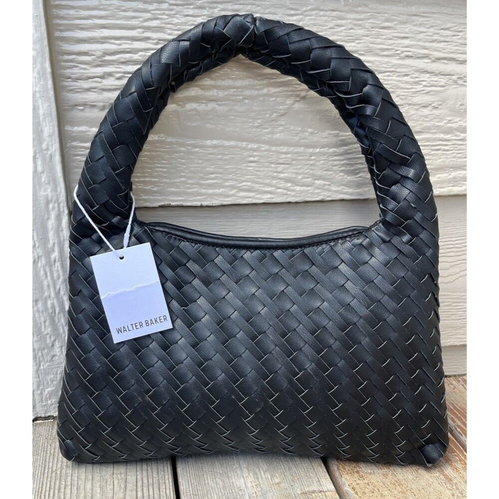 New! Walter Baker Margaux Handbag Black Woven Hobo Bag Vegan Leather